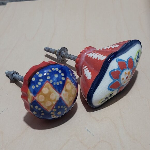 Two Decorative Multi Colored Ceramic Drawer Cabinet Knobs - Picture 8 of 10
